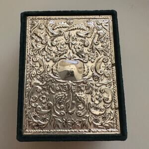 Godinger Vtg Jewelry Box Green Velvet Silver Plated Jewelry Trinket EUC Moody